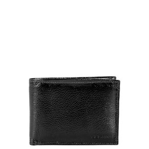 Carteira em Couro Masculina sem Fecho e Porta Moedas Interno - Preto