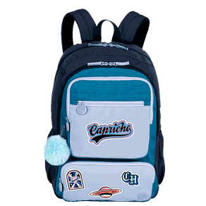 Mochila 2 Compartimentos Capricho Class Cosmic Patches - Azul