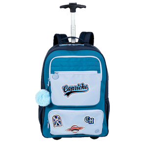 Mochila Carrinho Grande Capricho Class Cosmic Patches - Azul