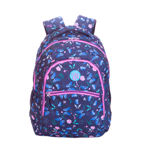 Mochila Grande 2 Compartimentos Capricho Student Azul - Borboletas
