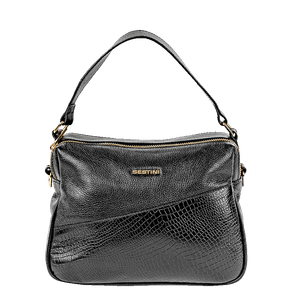 Bolsa Tiracolo Média 2 Compartimentos Couro Sestini Terrene - Preto