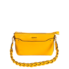 Bolsa Clutch Média Couro Sestini Botânica - Mostarda