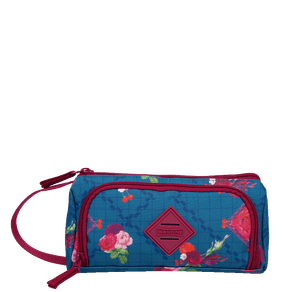 Estojo/Necessaire Organizador 3 Compartimentos Azul - Floral