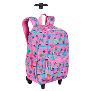 Mochila Carrinho Externo Capricho Student School - Rosa Claro