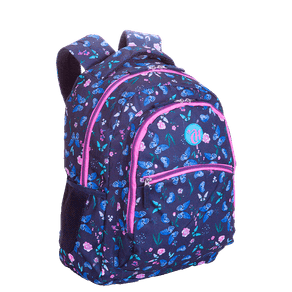 Mochila Grande 2 Compartimentos Capricho Student Azul - Borboletas