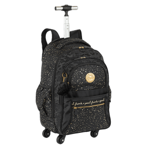 Mochila Carrinho 4 Rodas Paul Frank Styles - Black N Gold